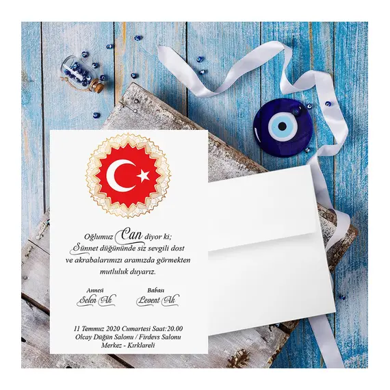 Beyaz Zarflı Davetiye Sünnet Davetiyesi (100 Adet)