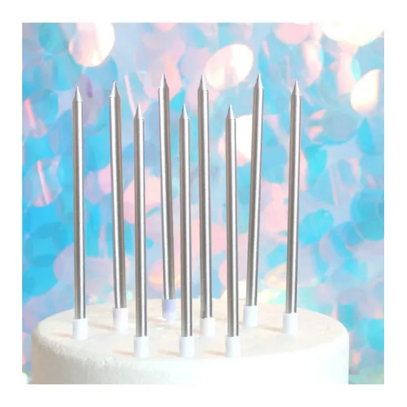 12 Adet Gümüş Pasta Mumu Gümüş Doğum Günü Mumu Gümüş Uzun Mum Gümüş Ince Mum Gümüş Mum Church Silver Candles