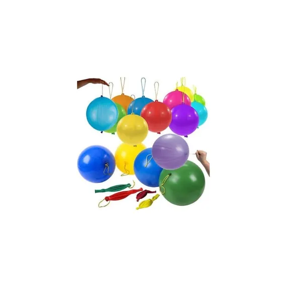 10 Adet Lastikli Zıpzıp Balon Ipli Punch Panç Büyük Balon