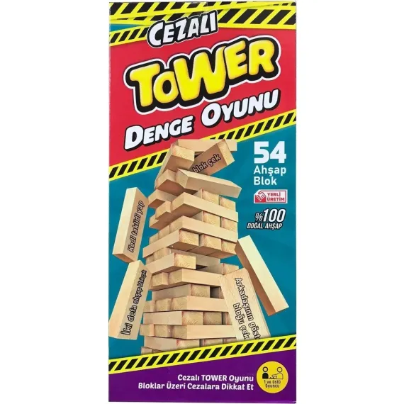 Tek Çatı Cezalı Jenga - Denge Oyunu - Doğal Ahşap Jenga