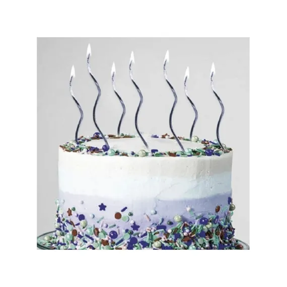 Vıp Kalite Parlak Metalik Gümüş Spiral Pasta Mumu 6 Adet Gümüş Doğum Günü Mumu Silver Bırthday Candle