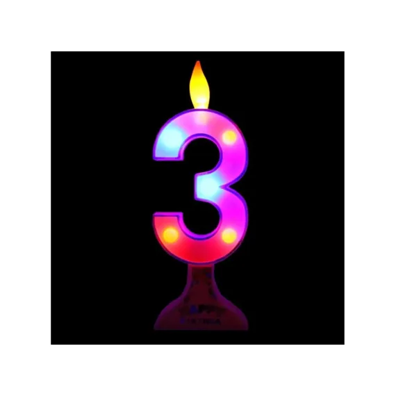 Mavi 3 Yaş Renkli LED Işıklı Pasta Mumu LED Işıklı Doğum Günü Mumu LED Happy Bırthday Candle