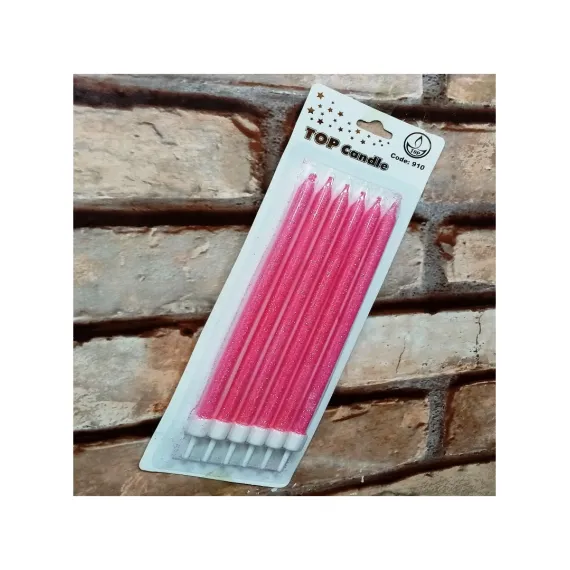 Pink Bırthday Candle Vıp Uzun Parlak Metalik Simli Pembe Pasta Mumu 6 Adet Pembe Doğum Günü Mumu