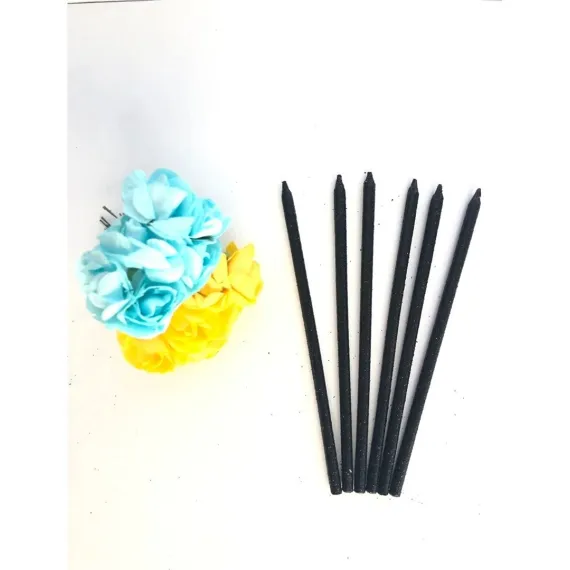 Siyah Renkli 14  cm  Simli Göz Alıcı Ince Kibar Işıl Işıl 6 Lı Doğum Günü Parti Pasta Mumu
