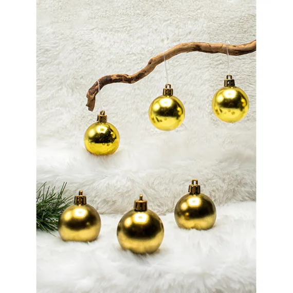 4 cm 6lı Gold Cici Top Yılbaşı Çam Ağacı Süsü (3 Metalize-3 Parlak)