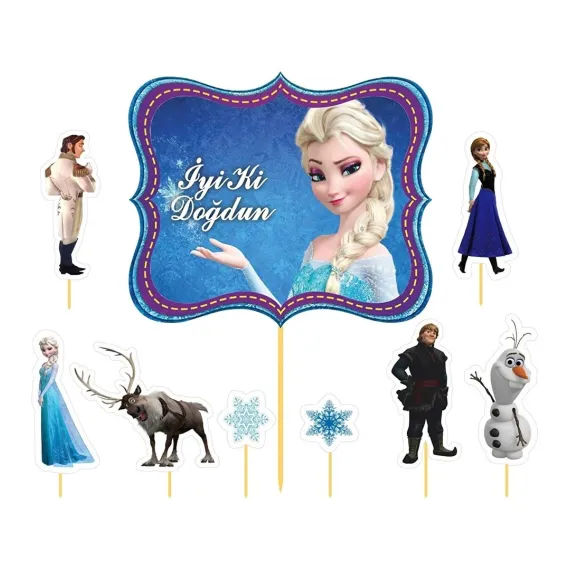 9 Adet Elsa ve Arkadaşları Frozen Karlar Ülkesi Kürdanlı Cupcake Pasta Süsü Süsleme Kalın Kağıt