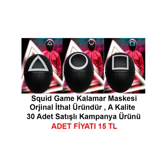 Squid Game Maskesi 3 Model Toplam 30 Adet Ithal Orjinal Kalite Maske - Kampanya Ürünü (4453)