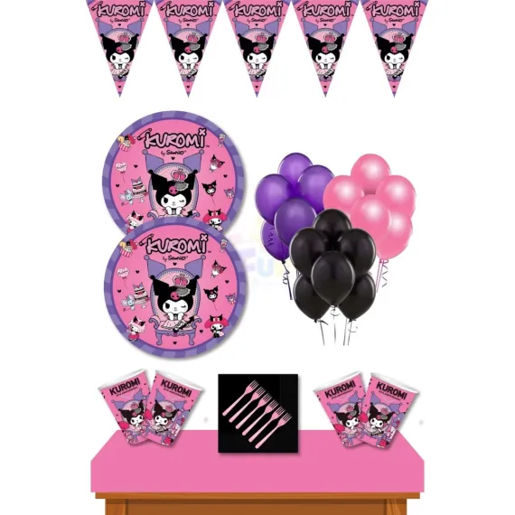 Kuromi Parti Malzemeleri 16 kişilik Kuromi Doğum Günü Süsleri Seti Ekonomik