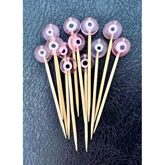 Pembe Nazar Boncuklu Kokteyl Sunum Kürdanı 12ADET 7cm Konsept Parti Süsü Doğum Günü Prenses Birthday Princess Pink Evil Eye Cocktail Stick NSCT0026