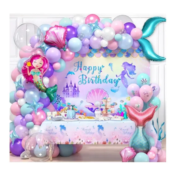 Küçük Denizkızı Doğum Günü Partisi Süslemeleri Kızlar Için Pembe Denizkızı Balon Kemer Garland Seti