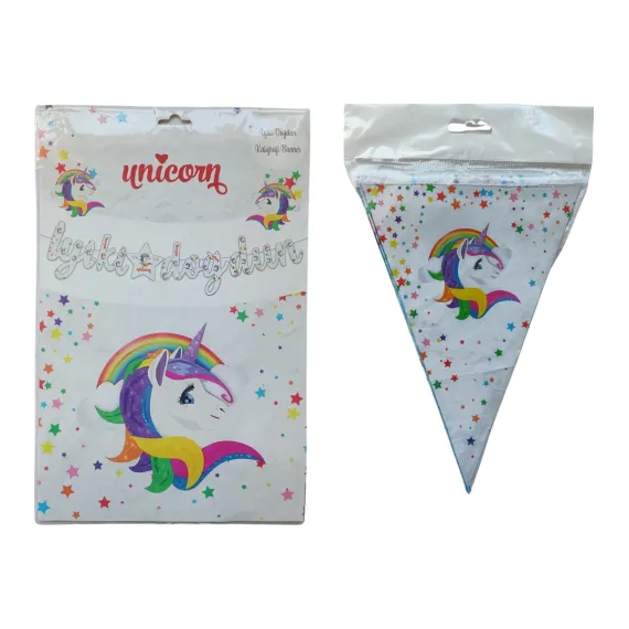 Unicorn Iyi Ki Doğdun Kaligrafi Banner ve Iyi Ki Doğdun Üçgen Flama