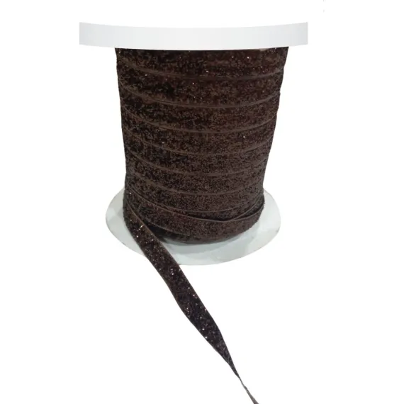 Kadife Kurdele Simli 1 cm Kahverengi 5 Metre
