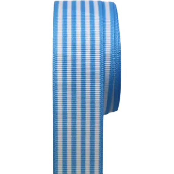 Tafta Çizgi Desen Kurdele 25 mm Mavi 10 Metre