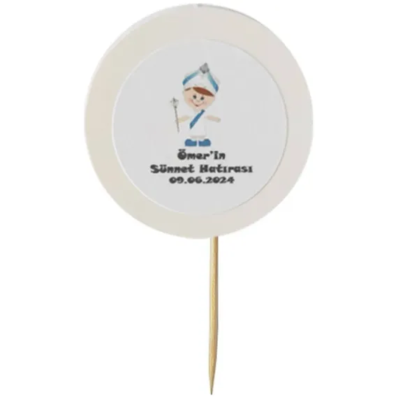 20 Adet Kişiye Özel Yuvarlak Bayraklı Sünnet Kürdanı - Toothpick