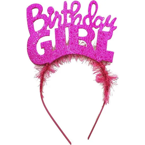 Birthday Girl Yazılı Fuşya Renk Parti Kızı Doğum Günü Tacı