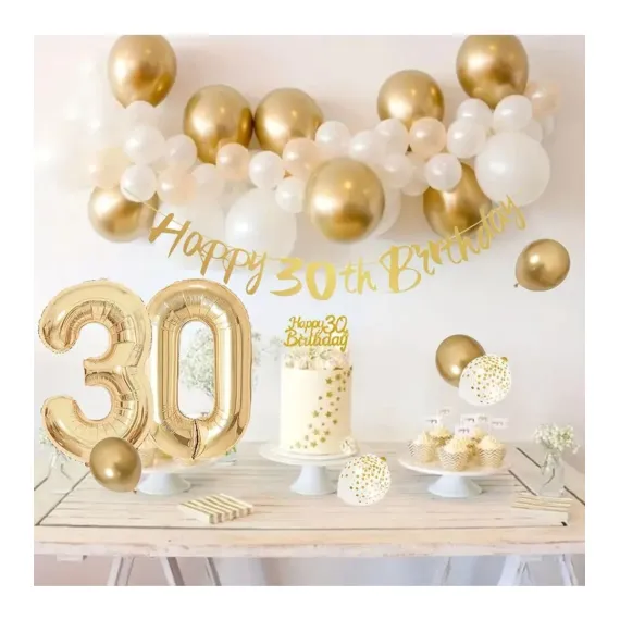 Happy Brithday 30 Yaş Rakamlı Gold&beyaz Mini Doğum Günü Mezunuiyet Özel Gün Parti  Kutlama Seti