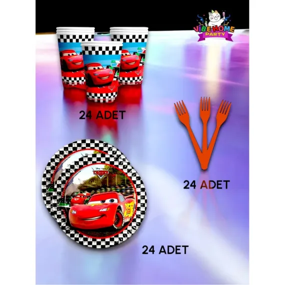 24 Kişilik Cars Temalı Süper Eko Seti - Doğum Günü Parti ve Eğlenceli Etkinlikler