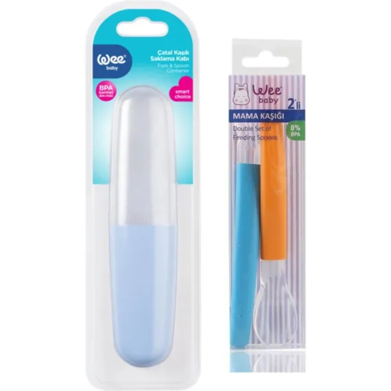 Wee Baby Çatal Kaşık Saklama Kabı + Silikon Mama Kaşığı 2 'li Set