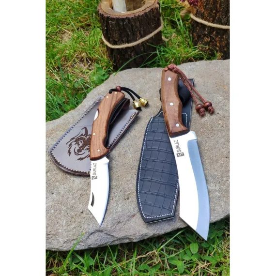 Isme Özel 2'li Outdoor Kamp Seti Bıçak Kamp Çakı Deri Kılıf Set