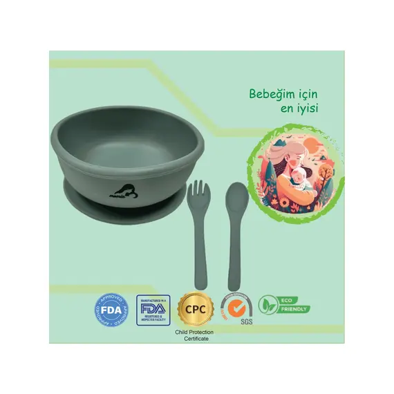 Momia Bebek "Momia Bebek Silikon Beslenme Mama Seti - Sağlıklı ve Renkli!" set 7 - mama kasesi , bebek kaşık çatal
