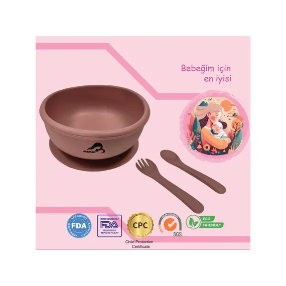 Momia Bebek "Momia Bebek Silikon Beslenme Mama Seti - Sağlıklı ve Renkli!" set 7 - mama kasesi , bebek kaşık çatal
