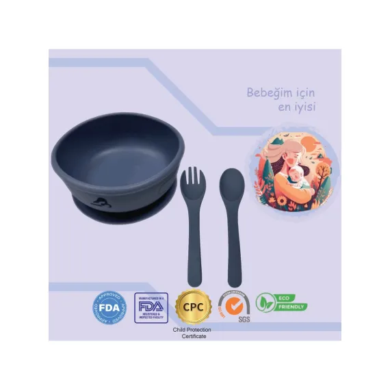 Momia Bebek "Momia Bebek Silikon Beslenme Mama Seti - Sağlıklı ve Renkli!" set 7 - bebek mama kasesi , bebek kaşık çatal