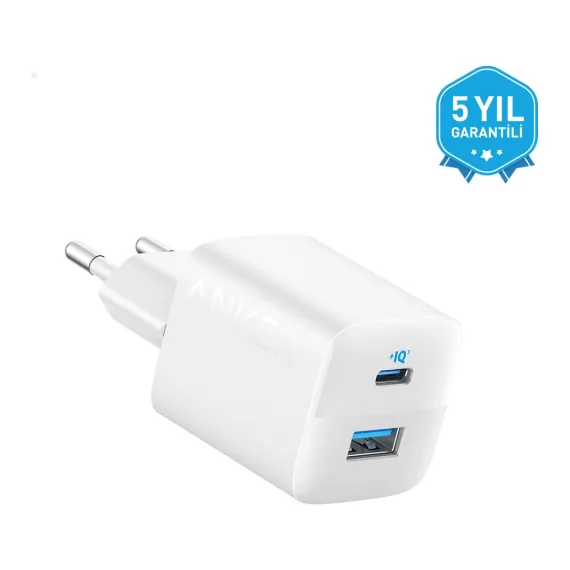 323 33W USB-C + USB-A Hızlı Şarj Cihazı -(USB-C PD 20W + USB-A 12W) iPhone & Android ile Uyumlu Type-C Hızlı Şarj Adaptörü - A2331 - Beyaz (Anker Türkiye Garantili)