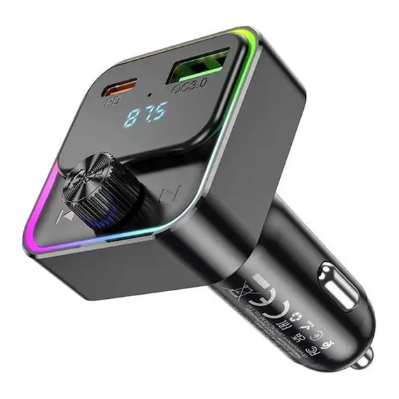 Dijital Göstergeli Kablosuz Araç Içi Fm Transmitter + USB-PD30W Hızlı Şarj Aleti