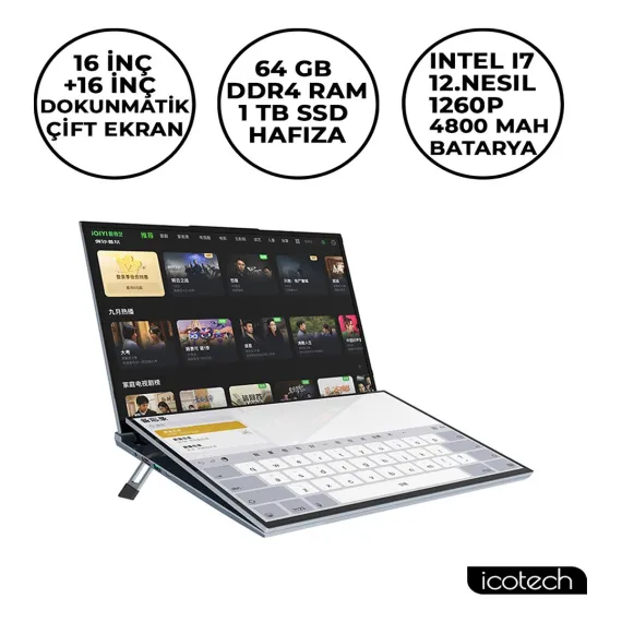 DS16 Plus 16+ 16 Inç I7 12.nesil 64GB Ram 1 Tb SSD Çift Ekranlı Dokunmatik Laptop Dizüstü Bilgisayar