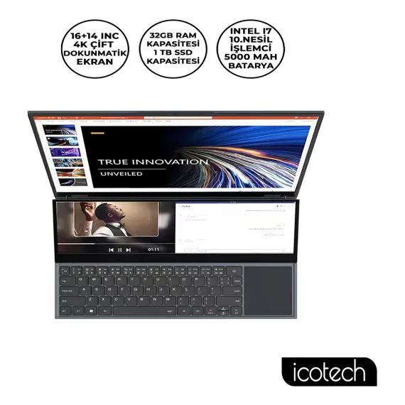 DS16 16 Inç 4K Çift Ekranlı I7 32 GB Ram 1 Tb SSD Dizüstü Laptop Bilgisayar