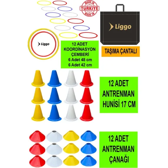 Antrenman Seti 12LI Koordinasyon Çemberi 12LI Antrenman Çanağı 12 Adet 17CM Huni Seti