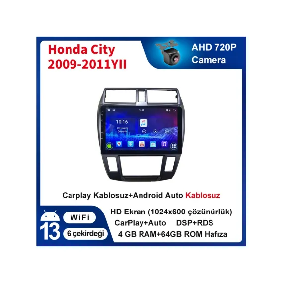 Honda  City 2009-2011YIL 4gb Ram 64GB Hafıza Android Carplay Araç Multimedya