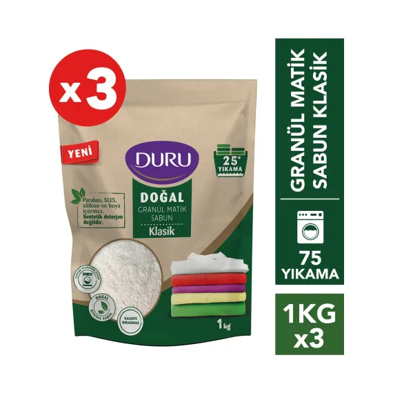 Doğal Granül Matik Sabun Klasik 1 kg x 3 Adet 75 Yıkama