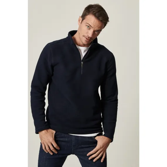 Erkek Lacivert Anti-pilling Tüylenme Yapmayan Standart Fit Bato Yaka Soğuk Geçirmez Polar Sweatshirt