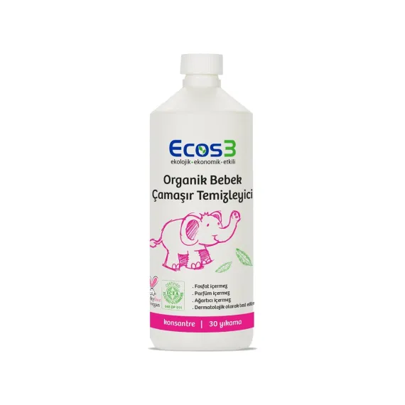 Bebek Çamaşır Deterjanı, Organik & Vegan Sertifikalı, Ekolojik, Kokusuz, Konsantre 30 Yıkama, 1050ml