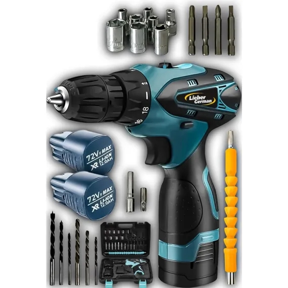 58 Volt 12 Ah 27 Pcs Set Korumalı Çelik Şanzuman 2 Akülü Vidalama Şarjlı Matkap