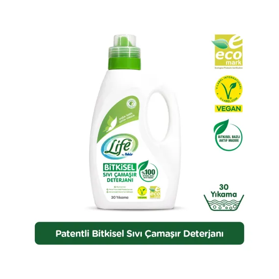 %100 Bitkisel Bazlı Vegan Sıvı Çamaşır Deterjanı 1500 ml (30 Yıkama)(Renkli ve Beyazlar İçin)