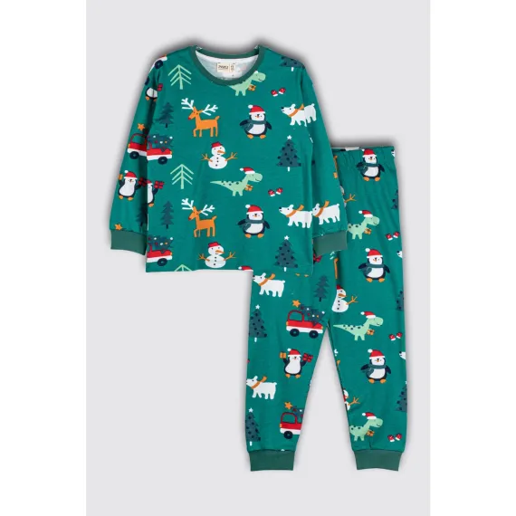 Sevimli Kardan Adam-Penguen Desenli  Pamuk  Çocuk Pijama Takımı