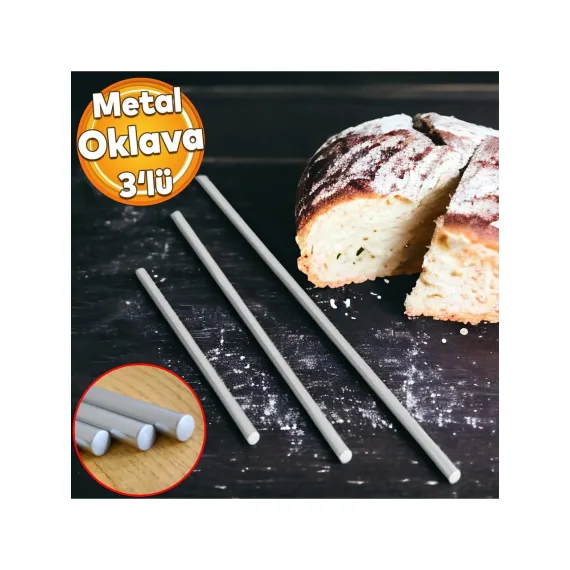 3'lü Masterchef Alüminyum Paslanmaz (99-74-49 CM) Metal Oklava Seti Hamur Açma Aparatı Sofra Mutfak
