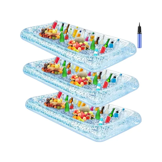 Adet Şişme Servis Barı/buz Büfesi Servis Tepsisi Tahliye Tapalı Içecek Soğutucu Partiler Için Şişme Soğutucu Yiyecek Içecek Tutucu El Pompalı Soğutucu Kaplar (Glitter Blue)   
