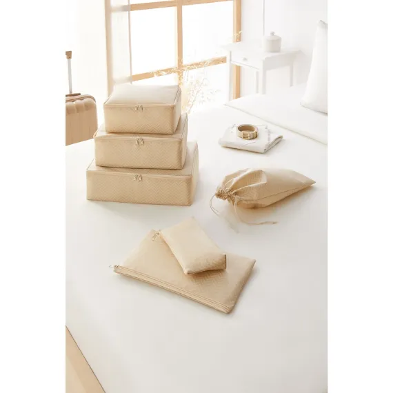 6'lı Bej Balıksırtı Valiz Düzenleyici Bavul İçi Organizer Set
