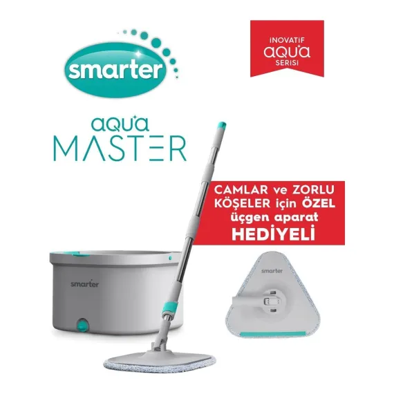 Aqua Master + Üçgen Aparat Temiz & Kirli Suyu Ayırma Özelliği Otomatik Temizlik Seti Mop Paspas Cam ve Köşe Için