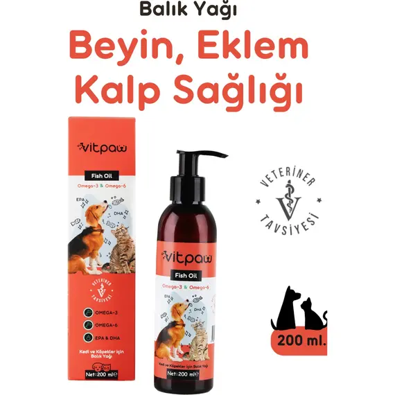 Fish Oil 200ml. Kedi Ve Köpekler Için Omega 3-omega 6 Balık Yağı(KALP, BEYİN, TÜY SAĞLIĞI)somon Yağı