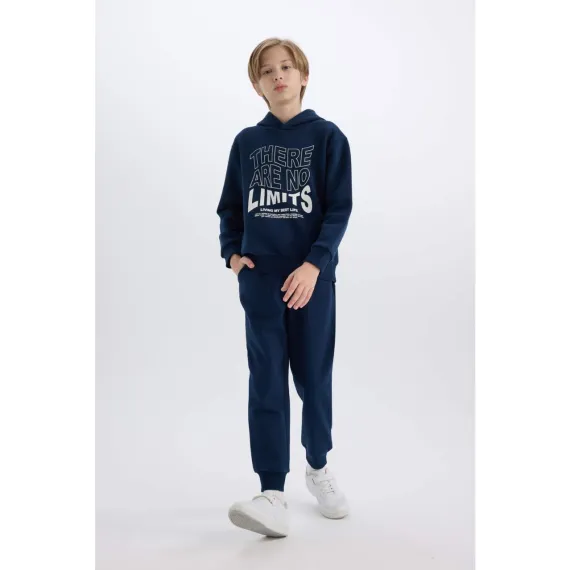 Erkek Çocuk 2'li Takım Kapüşonlu Baskılı Sweatshirt Beli Lastikli Eşofman Altı B0409A824CW