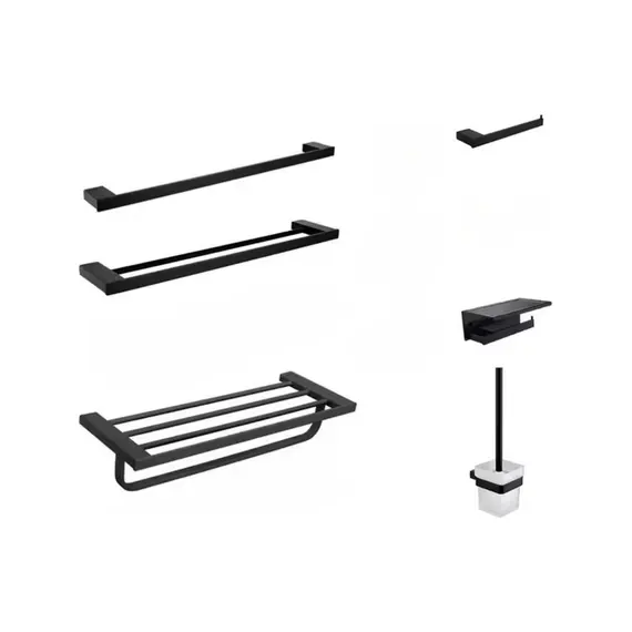 Antrasit Metal Lüks 6 Parça Banyo Seti Havluluk Wc Fırçası Tuvalet Kağıdı