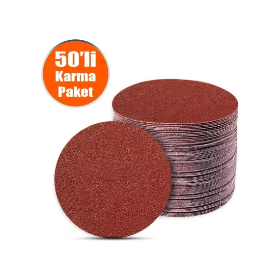 50 Adet (KARMA PAKET-115 mm) Cırt Zımpara Kağıdı El Zımparaları Seti Avuç İçi Spiral Taşlama