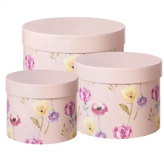 Flora Pembe Yuvarlak Çizgili Kağıt Hediye Kutusu