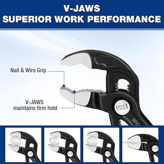 WORKPRO 7" Yükseltilmiş 42mm Çift Tırtıklı Ayarlanabilir Pense, 3 image WORKPRO 7" Yükseltilmiş 42mm Çift Tırtıklı Ayarlanabilir Pense, 3 image