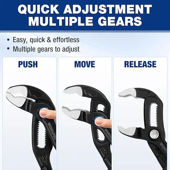 WORKPRO 7" Yükseltilmiş 42mm Çift Tırtıklı Ayarlanabilir Pense, 4 image WORKPRO 7" Yükseltilmiş 42mm Çift Tırtıklı Ayarlanabilir Pense, 4 image
