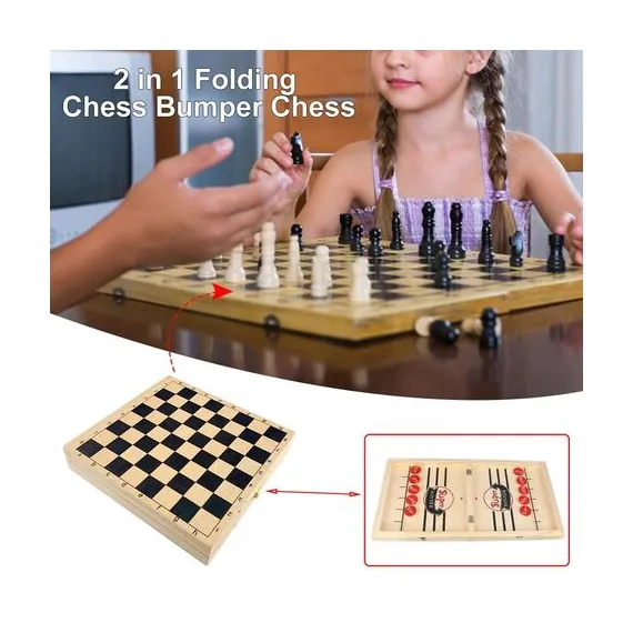 Çocuklar için Etkileşimli 2'si 1 Arada Satranç Oyunu, Katlanabilir Sapanlı Puck Savaş Oyuncağı, 2 image